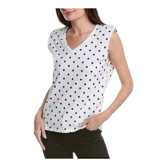 BLANK NYC Polka Dot Padded Shoulder Medium V-Neck Top White/Black Sleeveless NWT - Picture 1 of 8